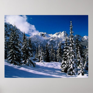 Sneeuwscène Winter Mountains Print