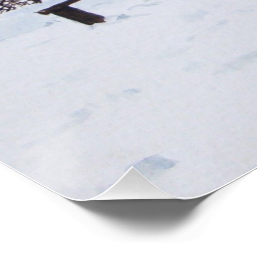 sneeuwscène winterlandschap met bomen en honden poster (Hoek)