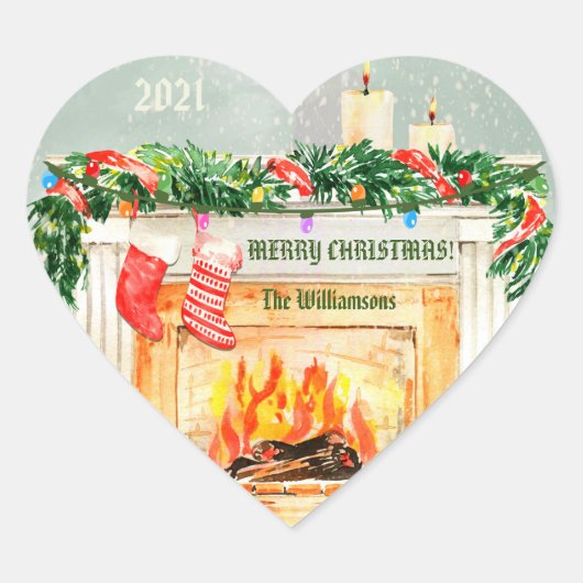 Sneeuwscèneffectnaam voor kerstFireplace Wereldbol Hart Sticker (Voorkant)