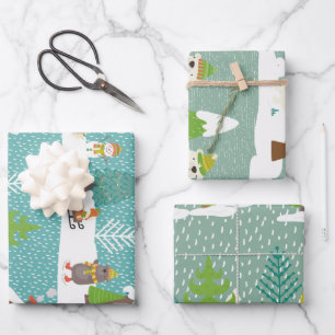 Sneeuwscènes Kerstbomen Vakantie Patroon Inpakpapier Vel