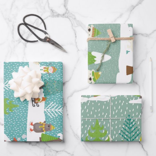 Sneeuwscènes Kerstbomen Vakantie Patroon Inpakpapier Vel (Voorkant)