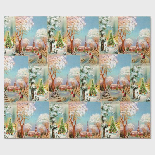 Sneeuwscenes Shabby Chic Cadeaupapier (Vlak)