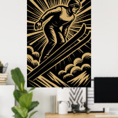 Sneeuwschaatser Retro Art Deco Poster (Thuiskantoor)