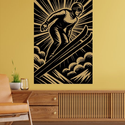 Sneeuwschaatser Retro Art Deco Poster (Woonkamer 2)