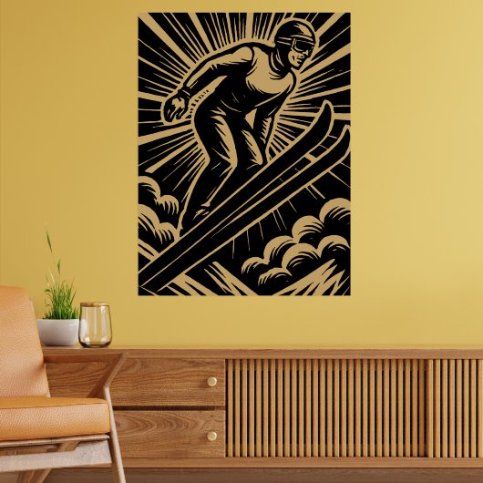 Sneeuwschaatser Retro Art Deco Poster (Woonkamer 2)