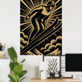 Sneeuwschaatser Retro Art Deco Poster (Thuiskantoor)