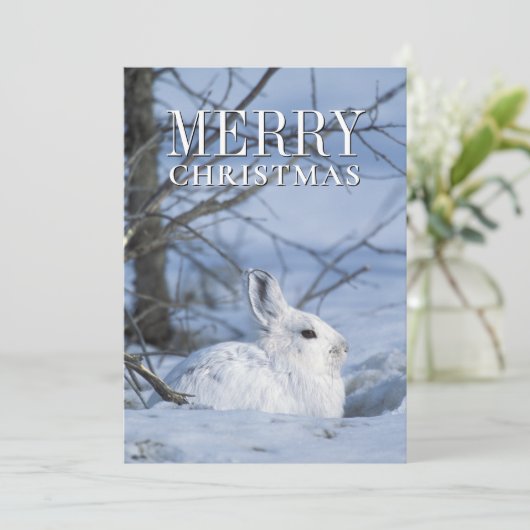 Sneeuwschoen Haas Rust in Sneeuw Feestdagenkaart (Staand voorkant)