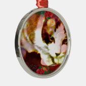 sneeuwschoen kat in rode rozen metalen ornament (Rechts)