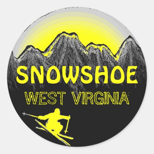 Sneeuwschoen West Virginia gele ski-stickers Ronde Sticker (Voorkant)