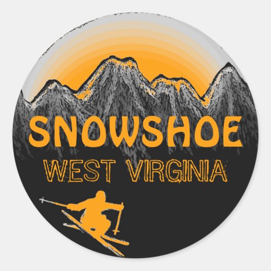 Sneeuwschoen West Virginia oranje ski-stickers Ronde Sticker (Voorkant)