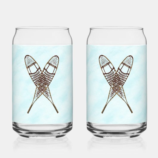 Sneeuwschoenen op oud papier blikvorm glas (Voorkant)