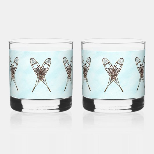Sneeuwschoenen op oud papier whisky glas (Voorkant)