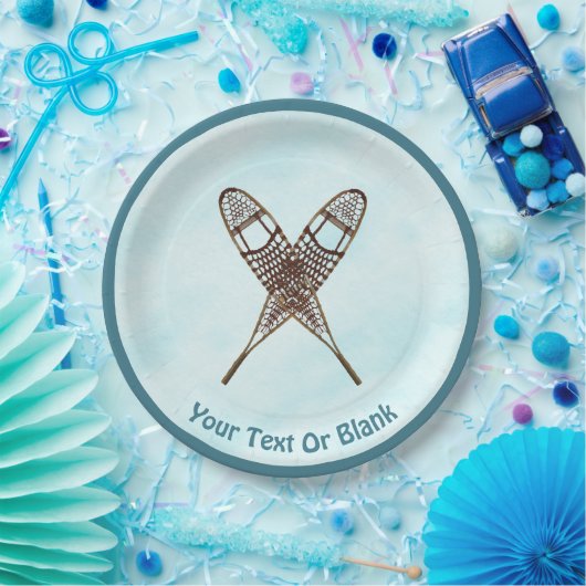 Sneeuwschoenen op sneeuw papieren bordje (Feest)