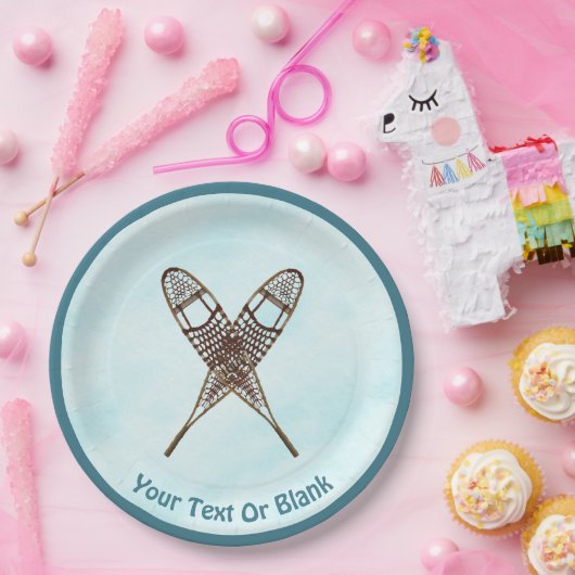 Sneeuwschoenen op sneeuw papieren bordje (Feest)