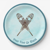 Sneeuwschoenen op sneeuw papieren bordje (Voorkant)