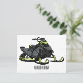 Sneeuwscooter cartoon illustratie briefkaart (Staand voorkant)