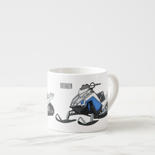 Sneeuwscooter cartoon illustratie espresso kop (Voorkant rechts)
