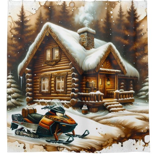 sneeuwscooter douchegordijn (Voorkant)