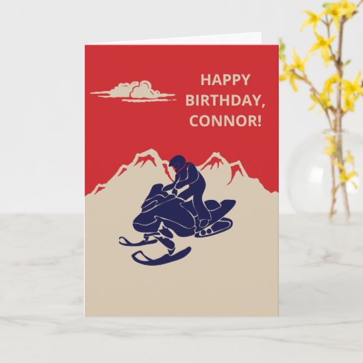 Sneeuwscooter en bergen Aangepaste boodschap Kaart (Gele Bloem)