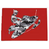 Sneeuwscooter in een grijs camouflagepatroon large cadeautasje (Voorkant)