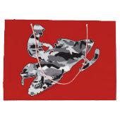 Sneeuwscooter in een grijs camouflagepatroon large cadeautasje (Achterkant)