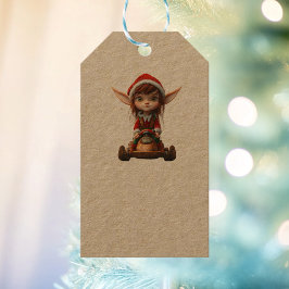 Sneeuwscooter Kerst Elf Kraft Gift Labels Cadeaulabel
