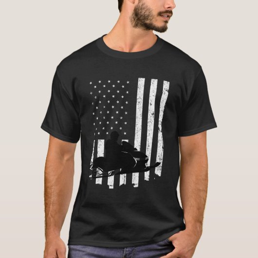 Sneeuwscooter met verontruste Amerikaanse vlag T-shirt (Voorkant)