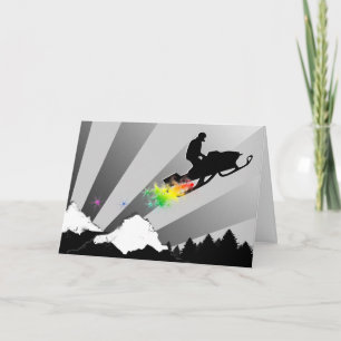 sneeuwscooter. regenboog feestdagen kaart