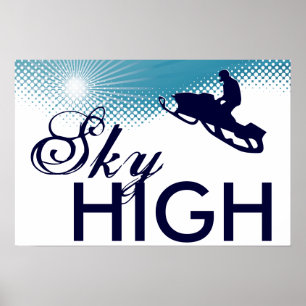 sneeuwscooter rijden hoog in de lucht poster