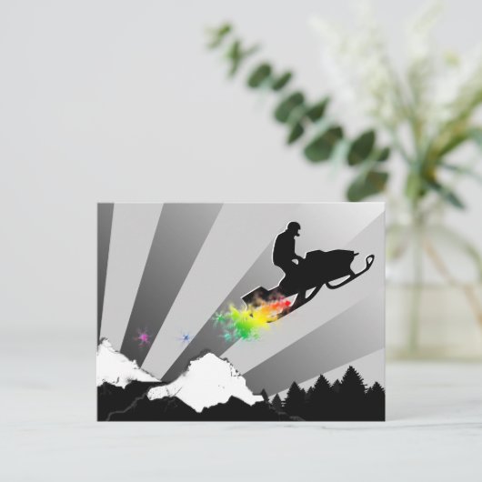 Sneeuwscooter. Sneeuwpad. Briefkaart (Staand voorkant)