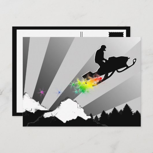 Sneeuwscooter. Sneeuwpad. Briefkaart (Voorkant / Achterkant)