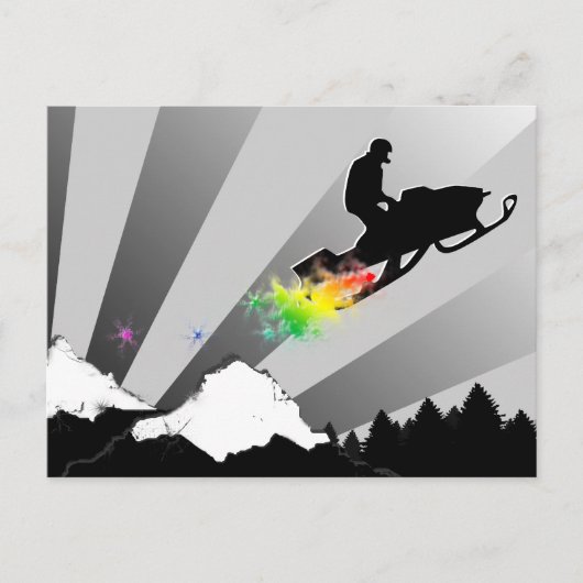 Sneeuwscooter. Sneeuwpad. Briefkaart (Voorkant)