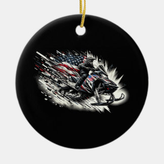 Sneeuwscooter T Sneeuwscooter Vrijheid Vlag Lange Keramisch Ornament