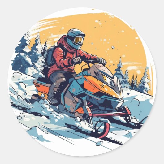 Sneeuwscooter Thema met Sunset Verjaardag Sticker (Voorkant)