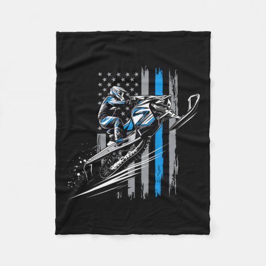 Sneeuwscooter Verenigde Staten Vlag Wintersport Sn Fleece Deken (Voorkant)