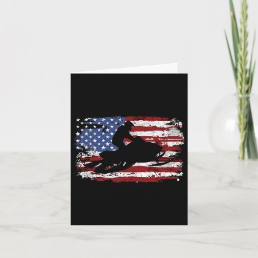 Sneeuwscooter Vintage Amerikaanse Vlag Kaart (Voorkant)