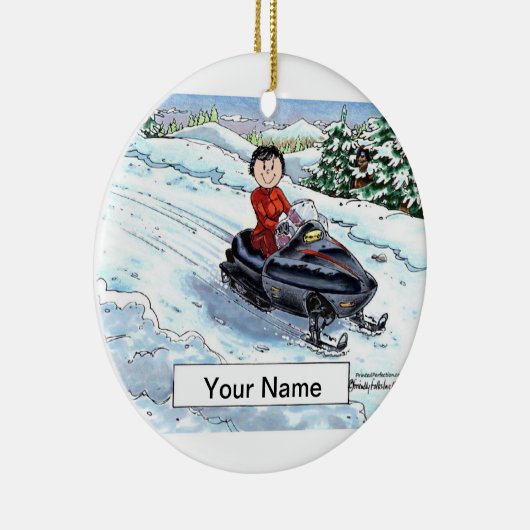 Sneeuwscooter - Vrouw Keramisch Ornament (Rechts)