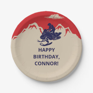 Sneeuwscooter Winter Thema Jongens Verjaardagsfees Papieren Bordje