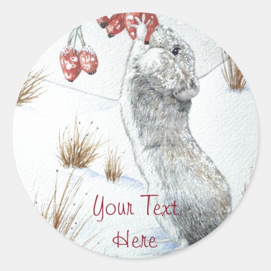 sneeuwscooterij met een fraaie houten muis kerstmi ronde sticker (Voorkant)