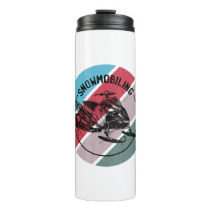 Sneeuwscooterliefhebber slee met kleurrijk logo thermosbeker