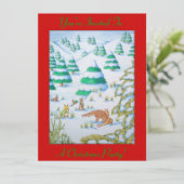 sneeuwscooters en konijnen - kerstuitnodiging kaart (Staand voorkant)