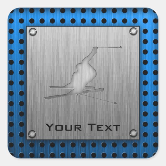 Sneeuwscooting in geborsteld metaal vierkante sticker (Voorkant)