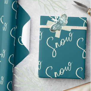Sneeuwscript blauwe lei en boter elegante winter cadeaupapier