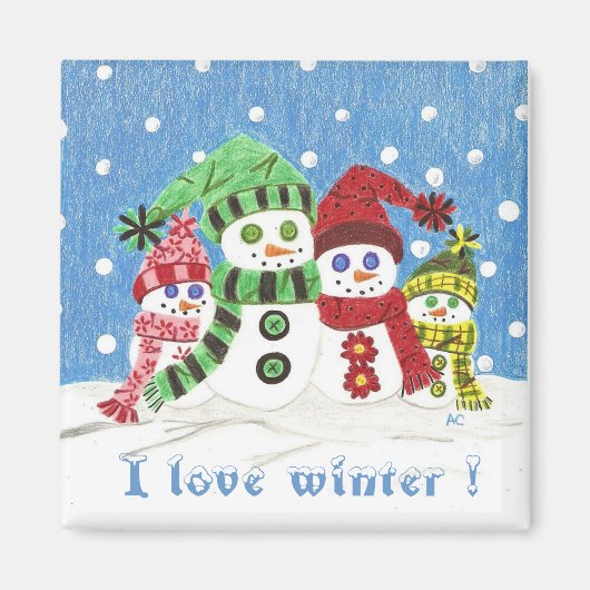 Sneeuwse familie koelkast magnet. magneet (Voorkant)