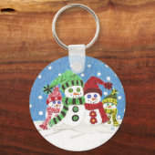 Sneeuwse familie sleutelhanger met ronde knoppen (Voorkant)