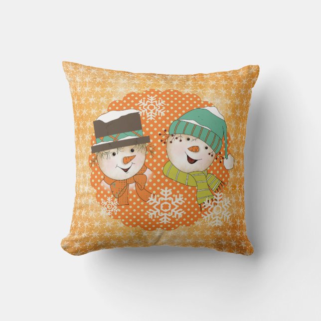 Sneeuwse Oranje Stippen en Snowflakes Holiday Pill Kussen (Voorkant)