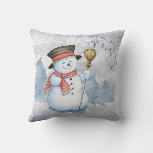 Sneeuwse Waterverf Sneeuwse feestdag Kussen (Achterkant)