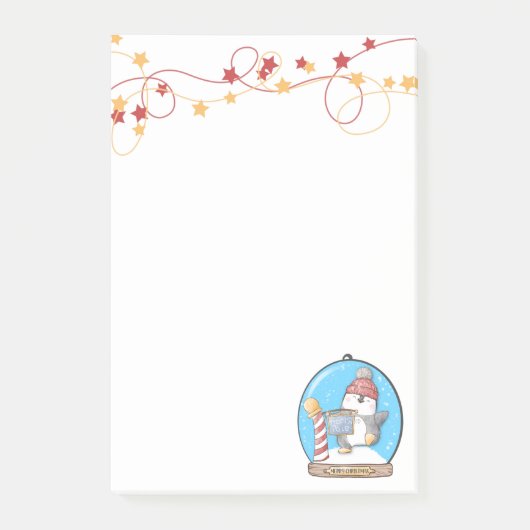 Sneeuwse Wereldbol kerstpinguïn Post-it Notes (Voorkant)