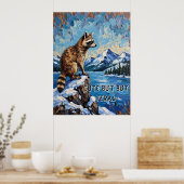 Sneeuwserenade: Wasbeer uitzicht bij maanlicht Poster (Keuken)