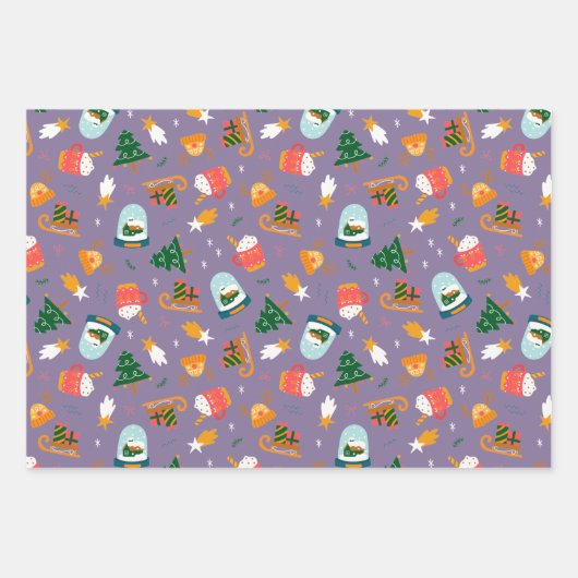 Sneeuwset van 3 Wereldbollen en Sneeuwpoppen Inpakpapier Vel (Voorkant 2)